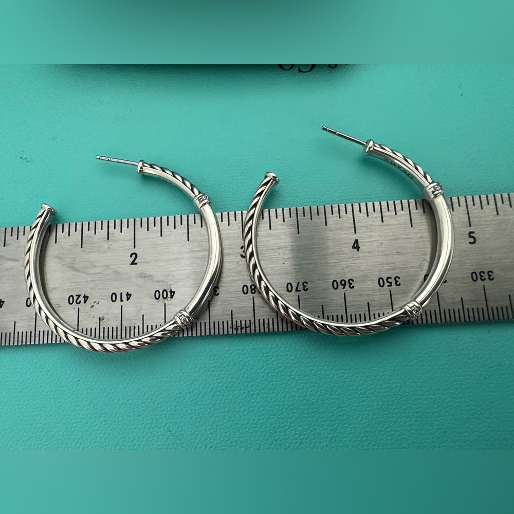 David Yurman Silver Hoop Earrings - Picture 8 of 14